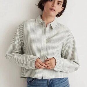 Cropped Oxford Top - XS | Striped Cropped Oxford Shirt - Green Stripe